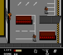 Snake's Revenge (NES) screenshot: Snake leaves the warehouse.....