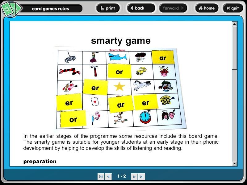 The Nessy Learning Program (Windows) screenshot: The main menu has a 'Card Games' option. These are not computer games.