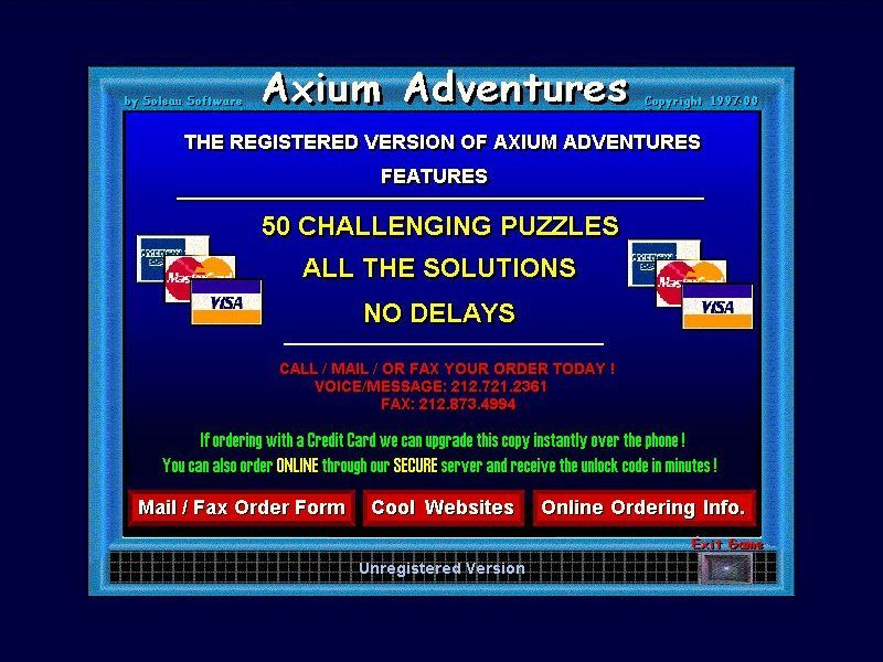 Axium Adventures (Windows 16-bit) screenshot: The exit screen (Shareware version)