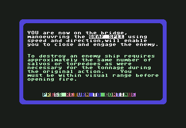 Admiral Graf Spee (Commodore 64) screenshot: Instructions cont