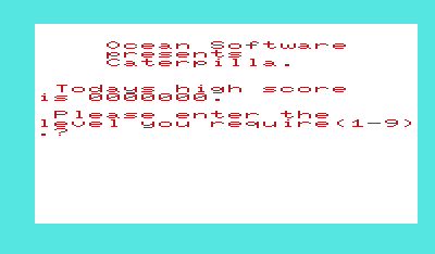Caterpilla (VIC-20) screenshot: Choose the difficulty level.
