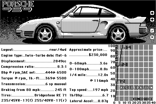 The Duel: Test Drive II (Macintosh) screenshot: Car selection - Porshce 959