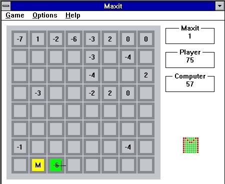 Maxit (Windows 3.x) screenshot: The computer's forced me to take a -6 and it's catching up
