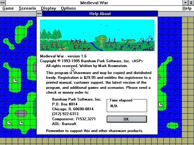 Medieval War (Windows 3.x) screenshot: The shareware version of the game starts with a shareware reminder screen