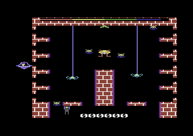 Jet Power Jack (Commodore 64) screenshot: Level 4: Slightly easier level with more room to manoeuvre.