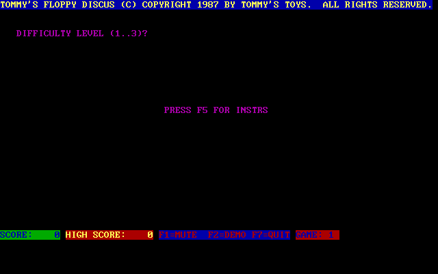 Tommy's Floppy Discus (DOS) screenshot: The start of a game