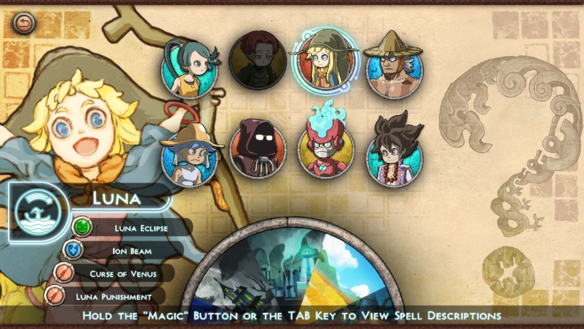 Spaera (Windows) screenshot: Select a character.