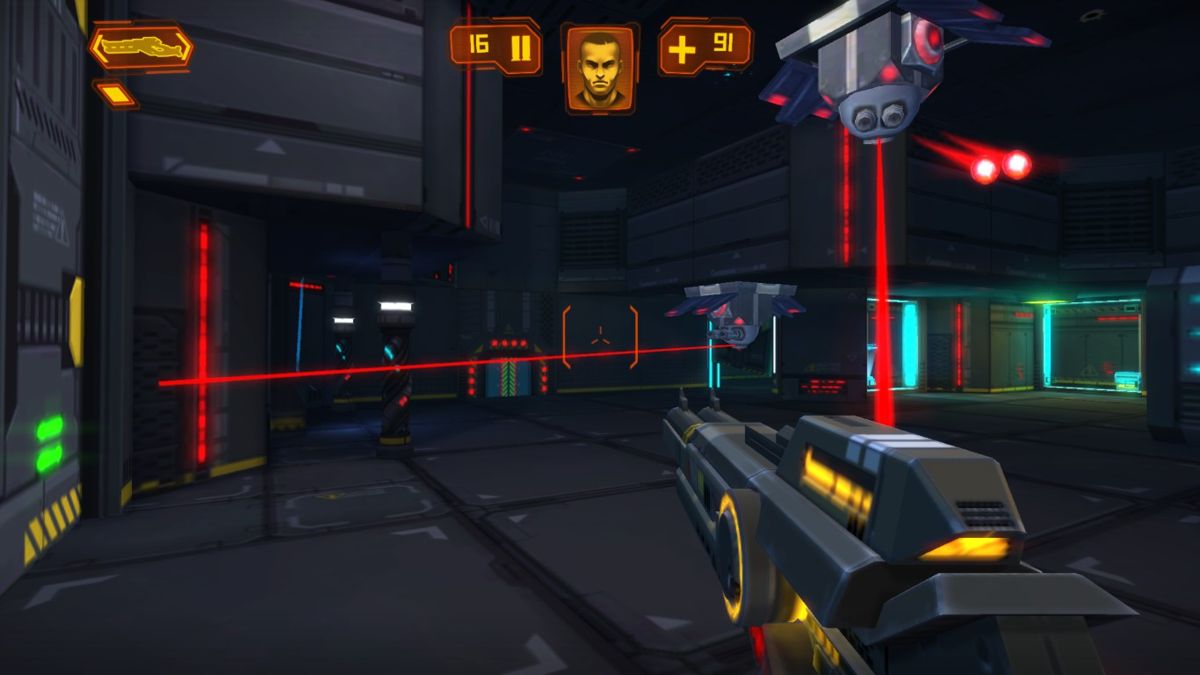 Neon Shadow (Windows) screenshot: Laser-targeted turrets