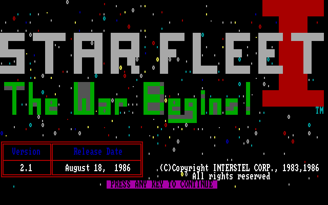 Star Fleet I: The War Begins! (DOS) screenshot: Title screen.