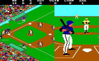 Championship Baseball (DOS) screenshot: And here's the pitch! (Tandy/PCjr)