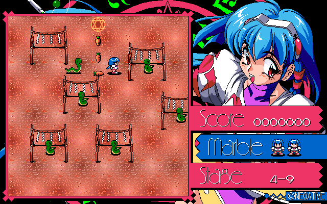 Marble Cooking (PC-98) screenshot: Tougher level; snakes are about to surround you!