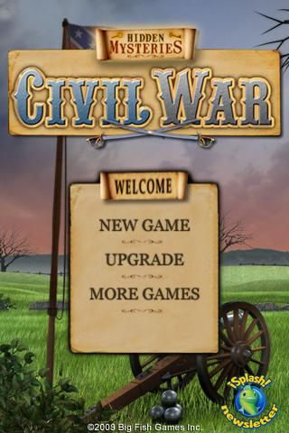 Hidden Mysteries: Civil War - Secrets of the North & South (iPhone) screenshot: Title / main menu