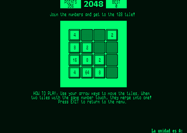 2048 (Amstrad PCW) screenshot: Gathered some points