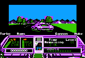 Techno Cop (Apple II) screenshot: Elevation and trees and sluggish framerate