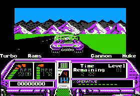 Techno Cop (Apple II) screenshot: I bumped into somebody's vehicle, which almost looks like a monster truck