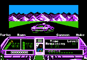Techno Cop (Apple II) screenshot: This level looks, sounds, and feels like the Apple II port of Test Drive!