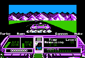 Techno Cop (Apple II) screenshot: Starting out with a driving scene. There is time limit!