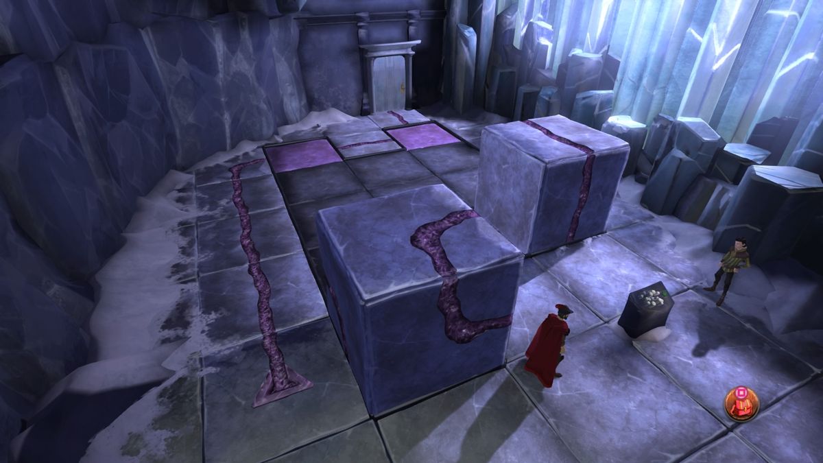 King's Quest: Chapter IV - Snow Place Like Home (PlayStation 4) screenshot: Rolling blocks so they fall in the empty space and connect the path