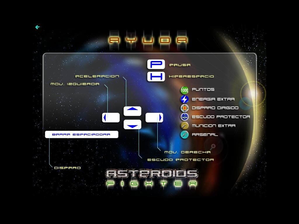 Asteroids Fighter (Windows) screenshot: Help screen