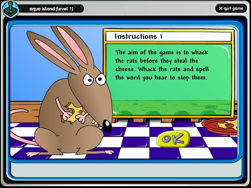 The Nessy Learning Program (Windows) screenshot: Whack A Rat: Instructions