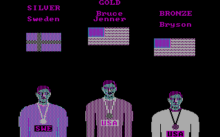 Olympic Decathlon (PC Booter) screenshot: And the final results are in! (CGA w/RGB monitor)