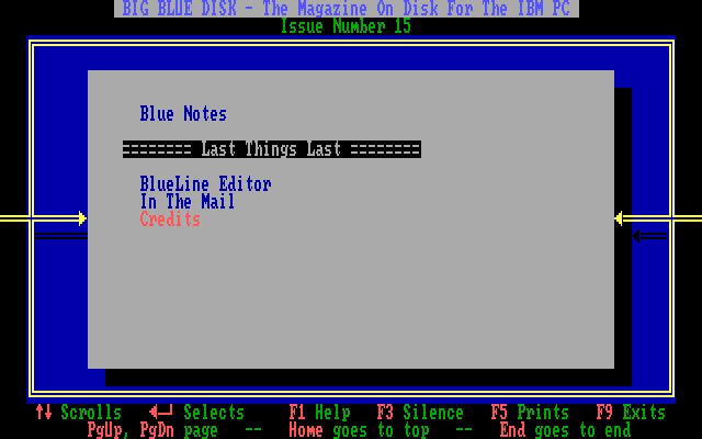 Big Blue Disk #15 (DOS) screenshot: The bottom of the menu