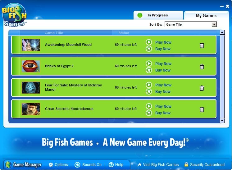 Big Fish Games: Customer CDs (Windows) screenshot: If the user forgets their account details, or if the CDs are used by another person the games are only playable for a limited, trial, perion