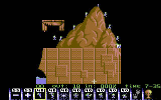 Lemmings (Commodore 64) screenshot: Climbing over Mt. Lemming?