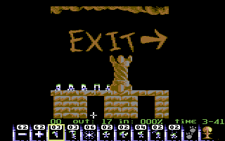 Lemmings (Commodore 64) screenshot: Is the exit really that way?