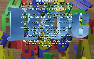 Bog (DOS) screenshot: The game's help text