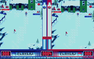 Winter Supersports 92 (Atari ST) screenshot: After the starting intro the graphics switch to vertical scrolling with split-screen
