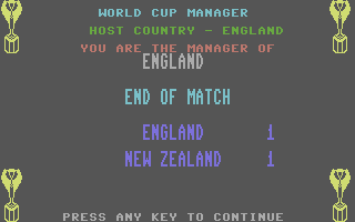 World Cup Soccer (Commodore 64) screenshot: The match result.