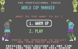 World Cup Soccer (Commodore 64) screenshot: The Management game.