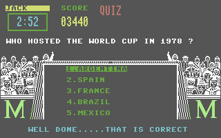 World Cup Soccer (Commodore 64) screenshot: Got one.