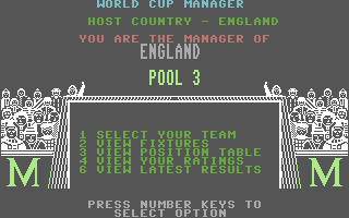 World Cup Soccer (Commodore 64) screenshot: Options.