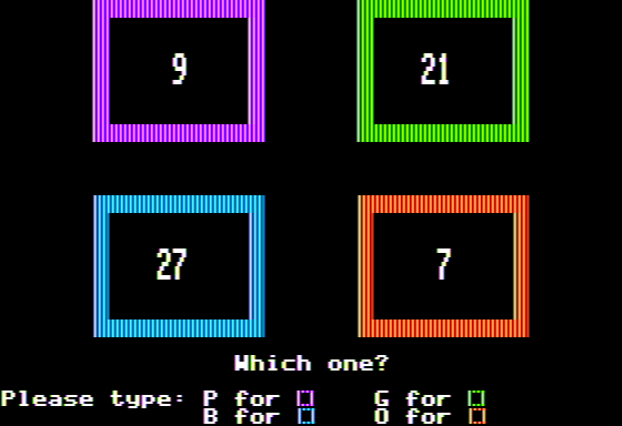 Odd One Out (Apple II) screenshot: 7 is not a Multiple of 3