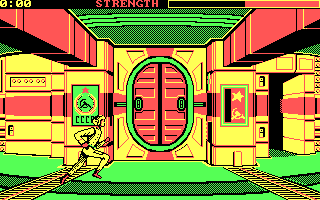 S.D.I. (DOS) screenshot: Running the halls of the Russian space station.
