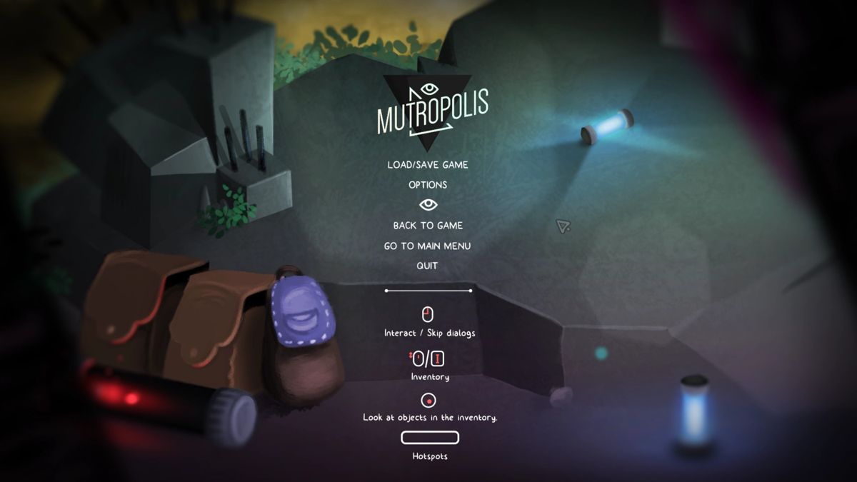 Mutropolis (Windows) screenshot: Pause menu with some instructions