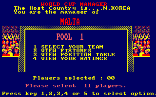 World Cup Soccer (Amstrad CPC) screenshot: Options.
