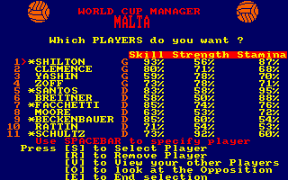 World Cup Soccer (Amstrad CPC) screenshot: Pick your team.