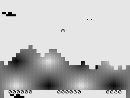 Scramble (ZX81) screenshot: Blast the alien.
