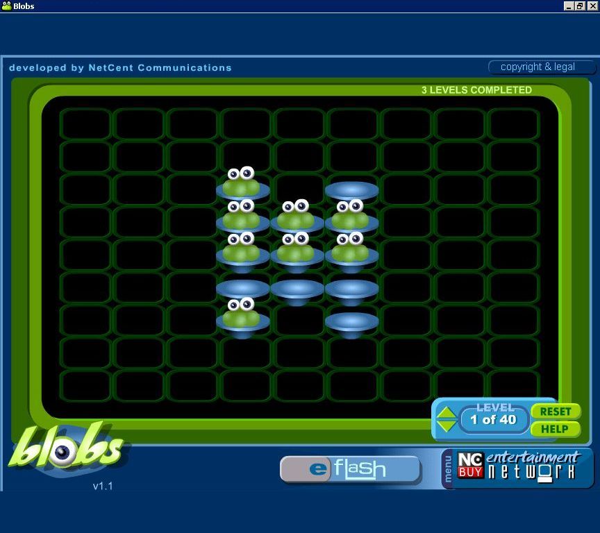 Blobs (Windows) screenshot: The game screen, level one