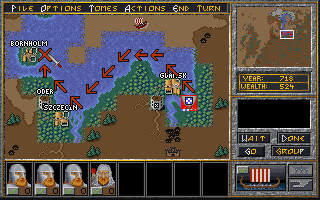 Hammer of the Gods (DOS) screenshot: The southern Baltic shore looks occupied... (low-resolution VGA)