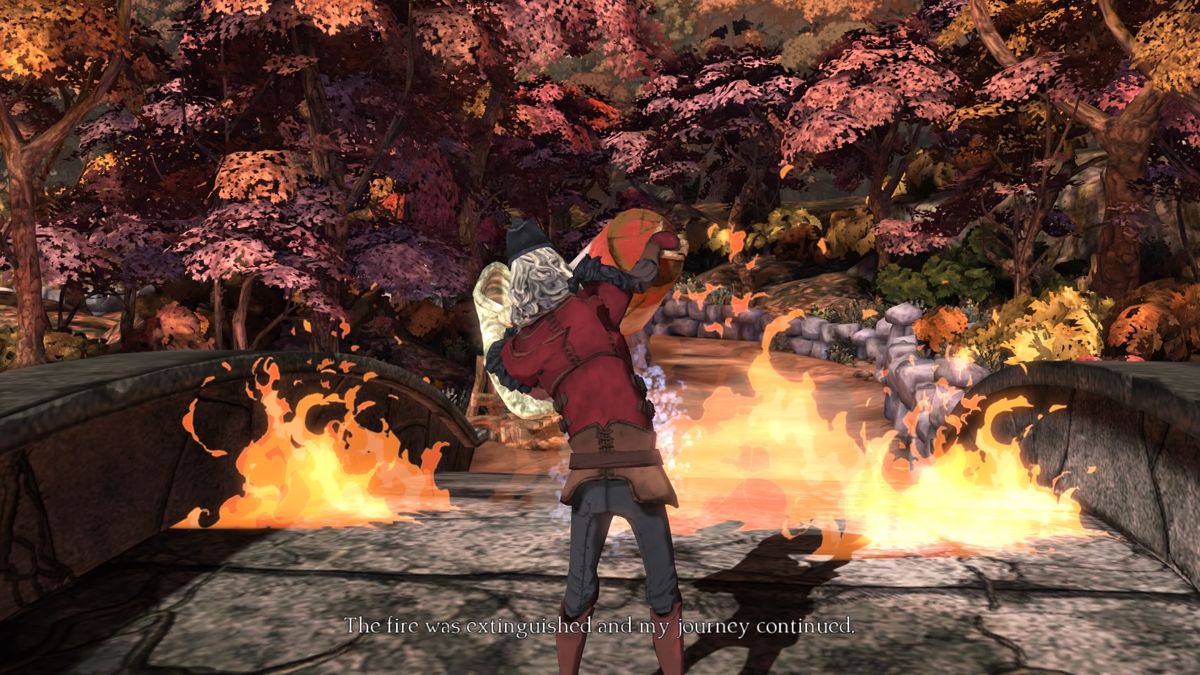 King's Quest: Chapter V - The Good Knight (PlayStation 4) screenshot: Fire barrier isn't going to keep king Graham stuck for long