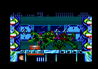 Space Gun (Amstrad CPC) screenshot: Beware! Under alien attack!