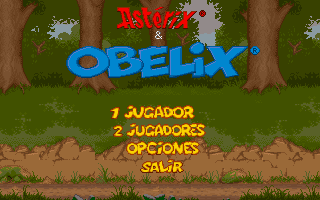 Astérix & Obélix (DOS) screenshot: Main menu (Spanish)
