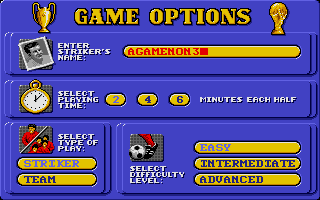 International Soccer Challenge (DOS) screenshot: Selecting options (VGA)