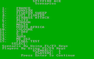 Spitfire Ace (PC Booter) screenshot: Scenarios