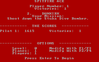 Spitfire Ace (PC Booter) screenshot: Next scenario: Dunkirk