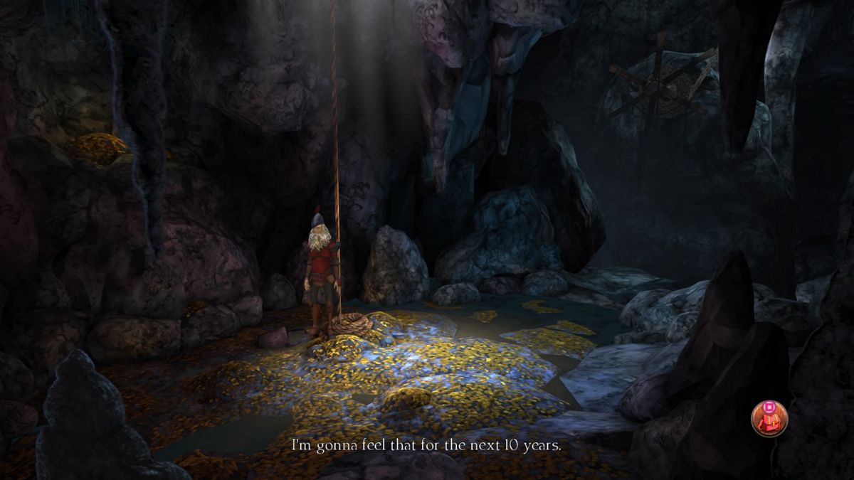 King's Quest: Chapter V - The Good Knight (PlayStation 4) screenshot: Climbing down that rope is not as easy as it used to be all those years ago